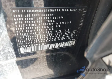 2022 Volkswagen Tiguan 2.0T Sel R-Line из США, поврежденный, VIN 3VV4B7AX3NM031328